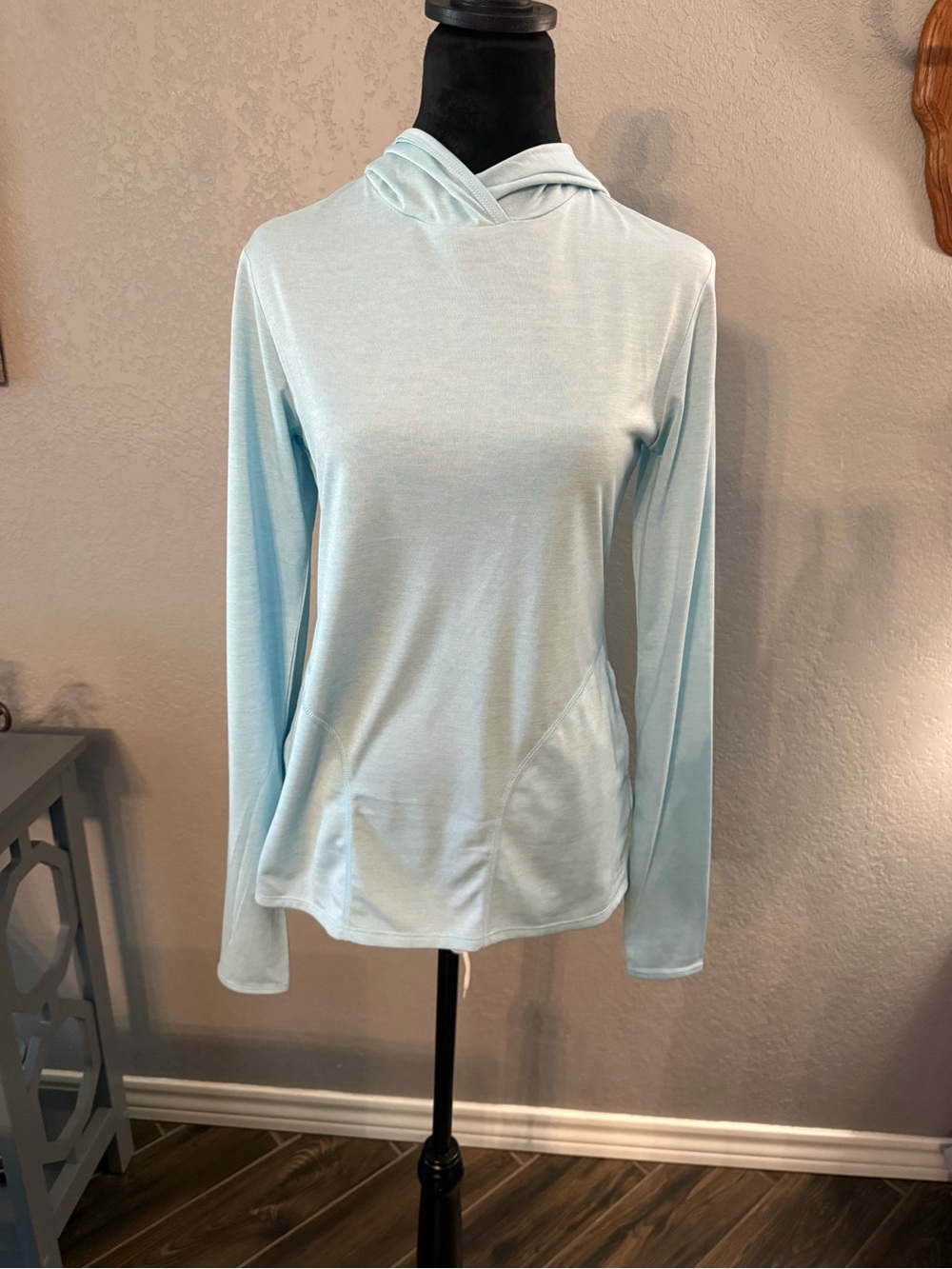 Light Blue Women's Hooded Long-Sleeve Top